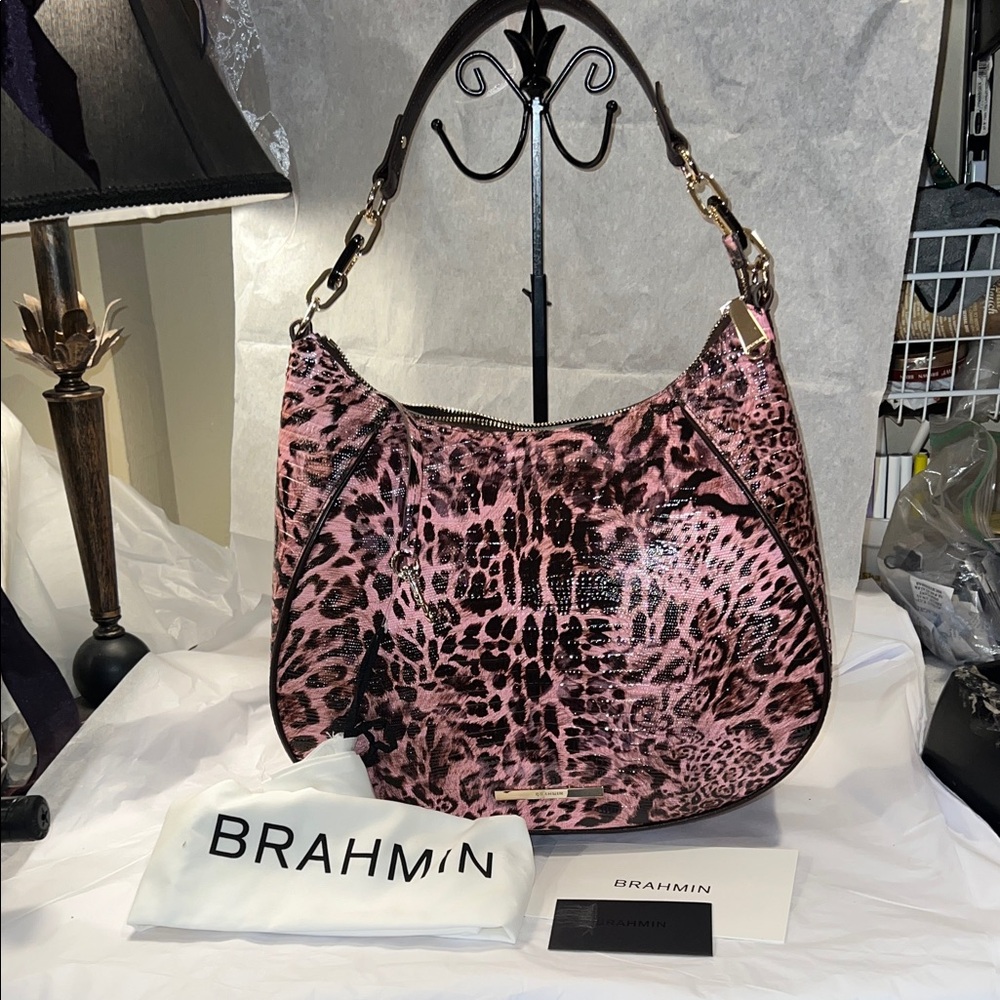 Brahmin Amira Blush Winslet leopard leather hobo bag